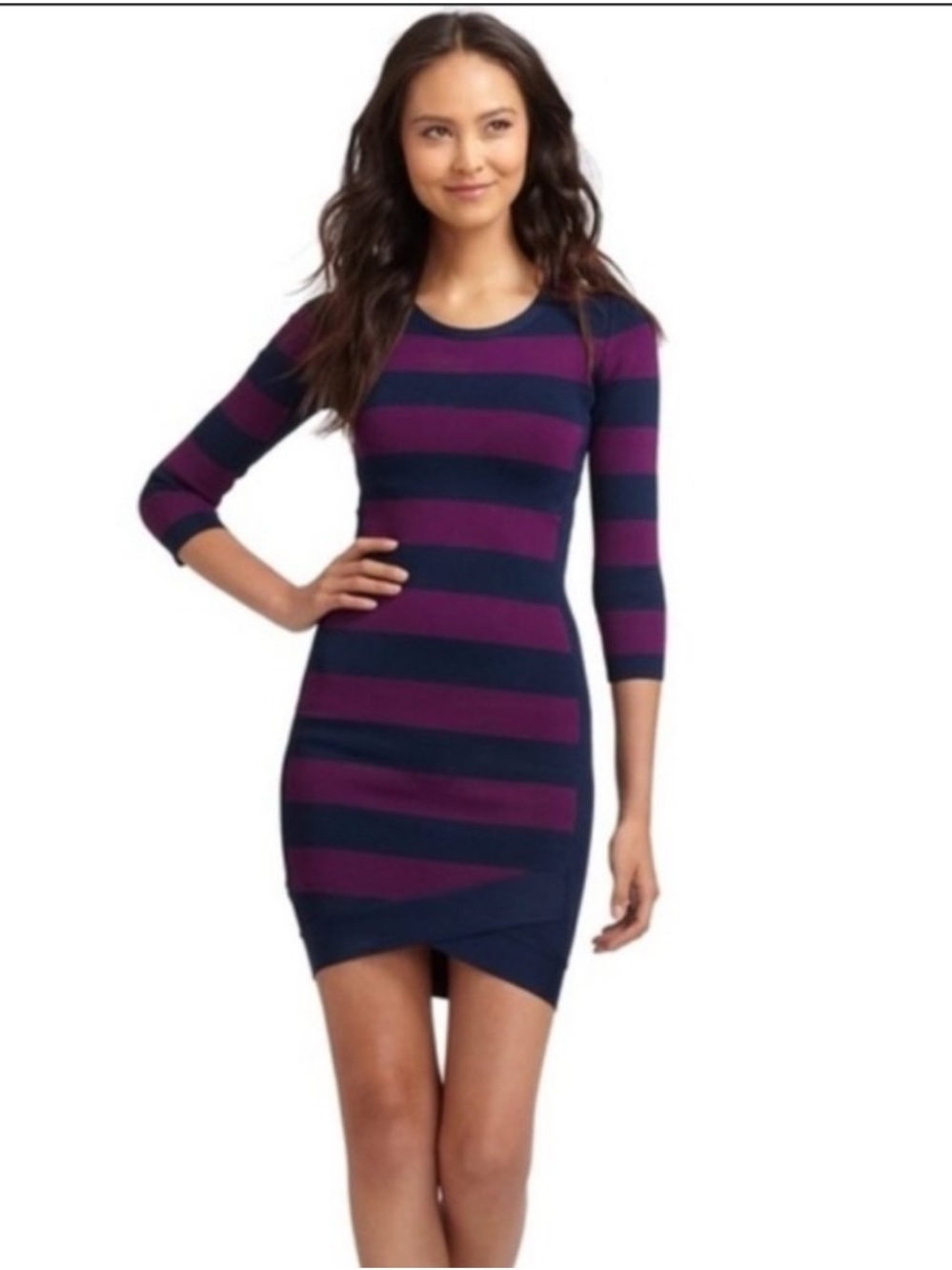 BCBGMaxAzria Navy Purple Kendall Striped Bodycon Mini Dress NWT